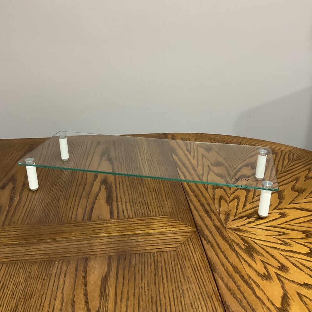 Contemporary Multipurpose Table Riser Glass Shelf with detachable white legs
